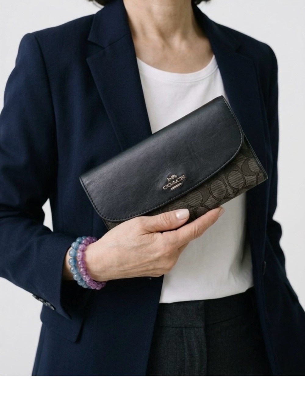 Coach Black and Brown Signature Continental Wallet